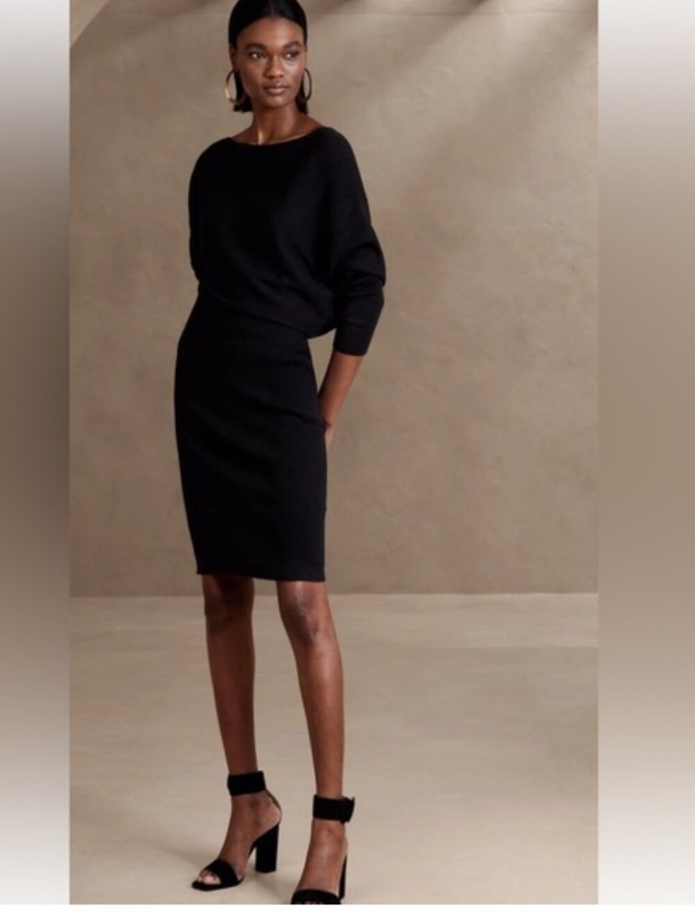 Banana Republic Size S Black Asymmetrical Knit Dress Knee Length